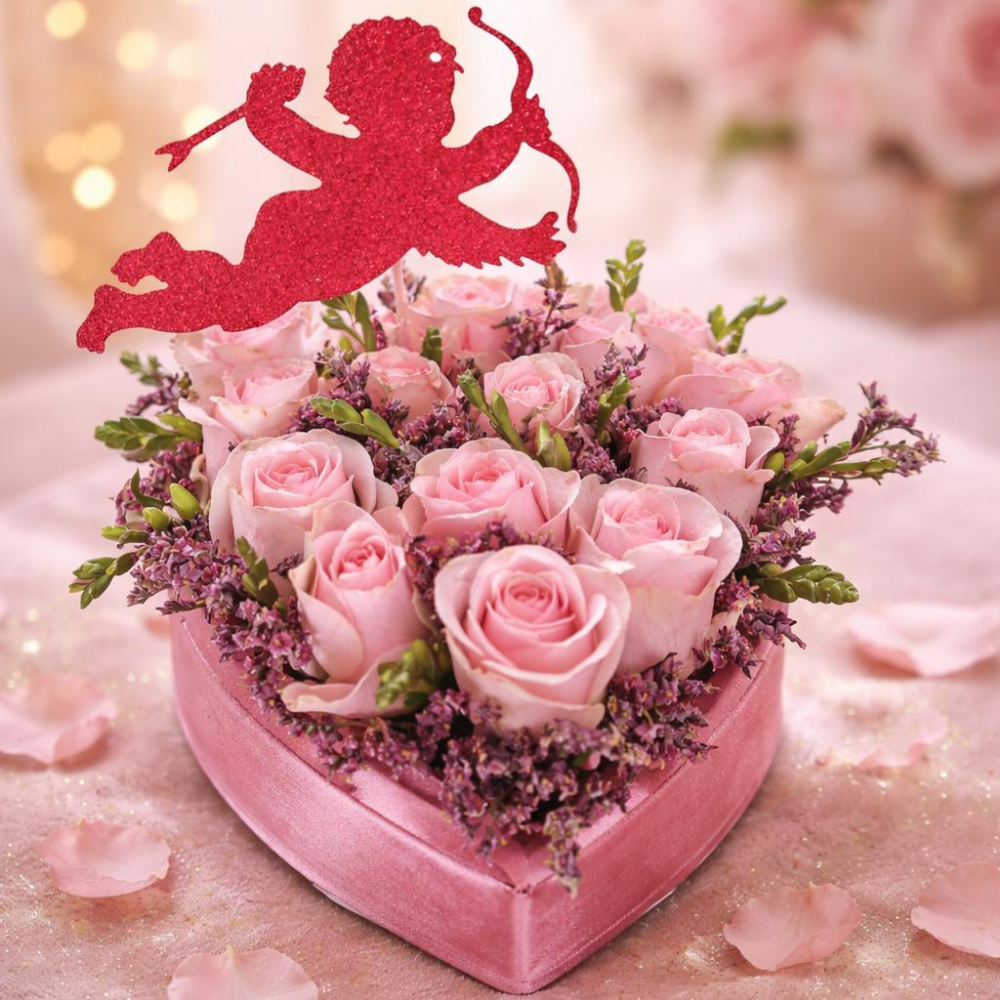 מארז לב ורדים ורודים קלאסיים ליום האהבה